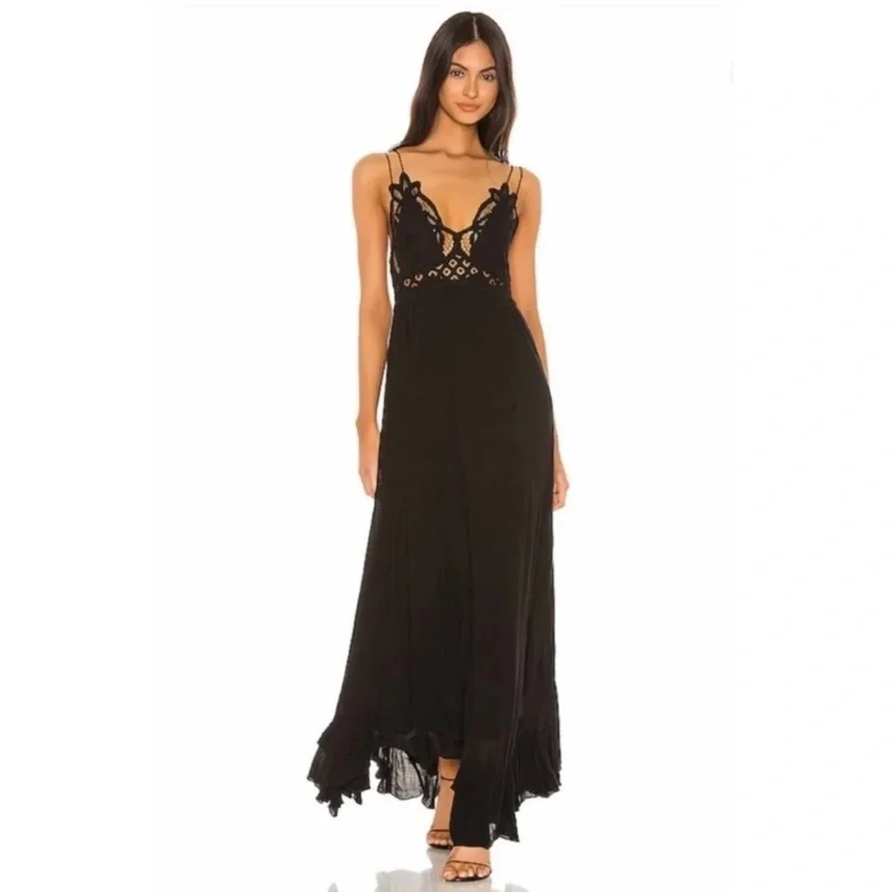 Free People One Adella Maxi Slip Dress Black - Large - New